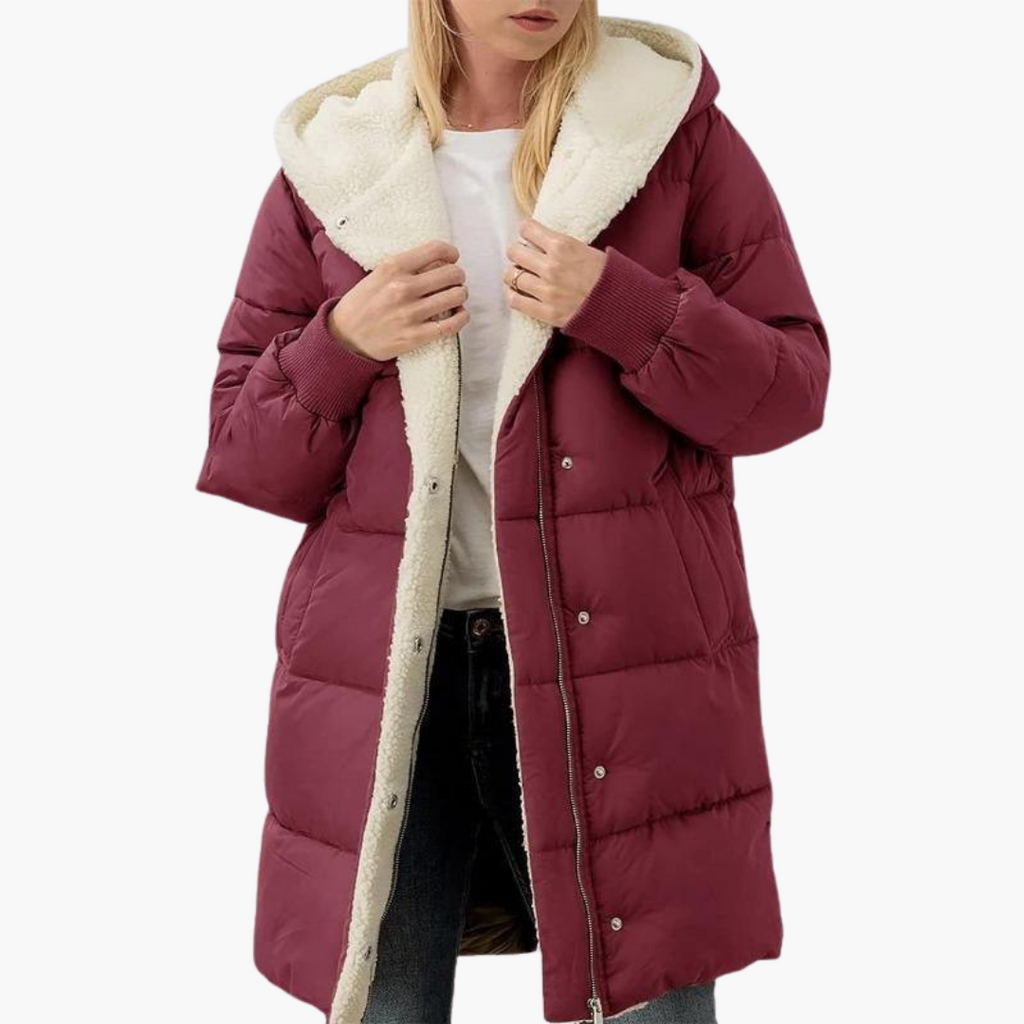 Women's Puffer Coat Jacket with Fleece Lining Hood and Quilted Design - Image 6