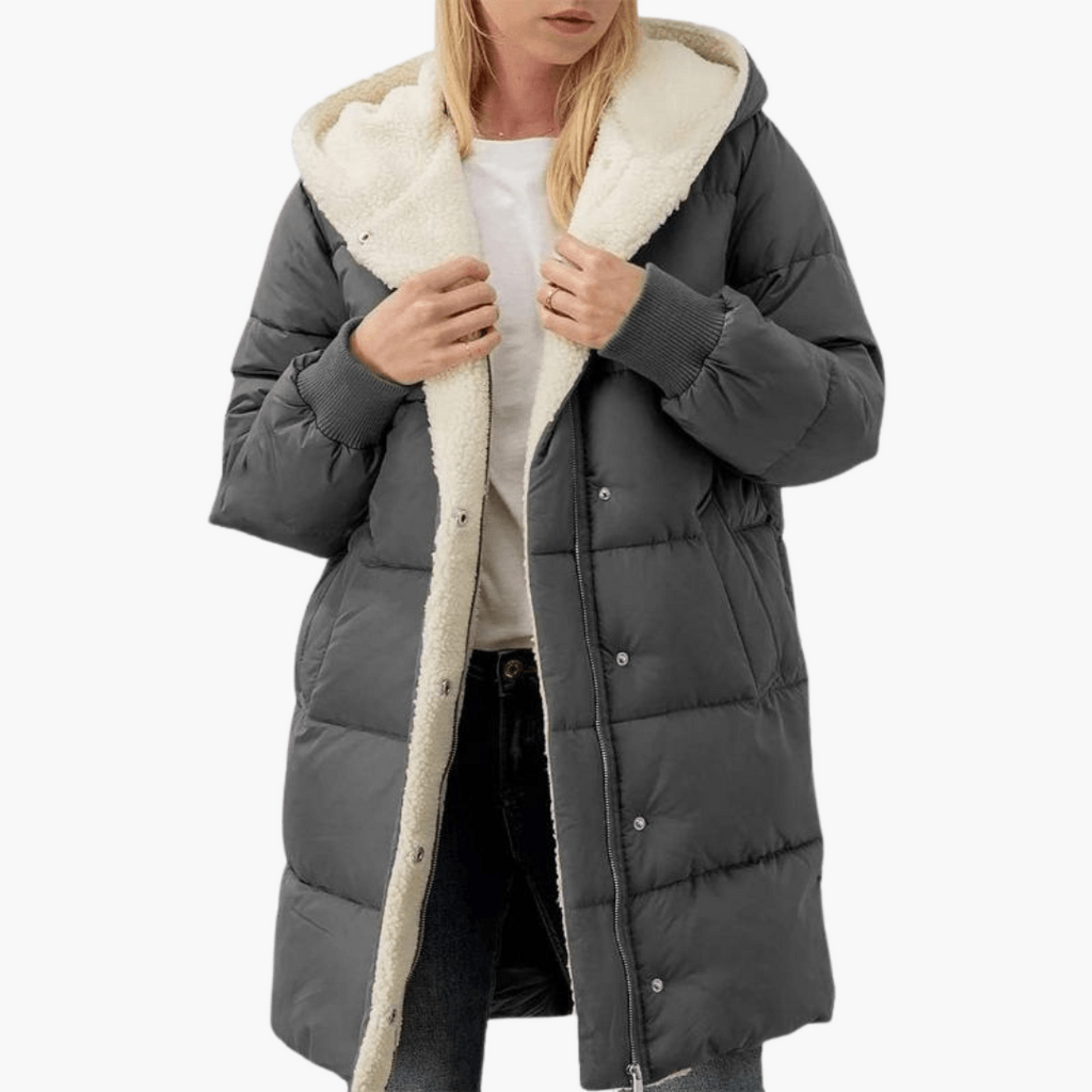 Women's Puffer Coat Jacket with Fleece Lining Hood and Quilted Design - Image 8