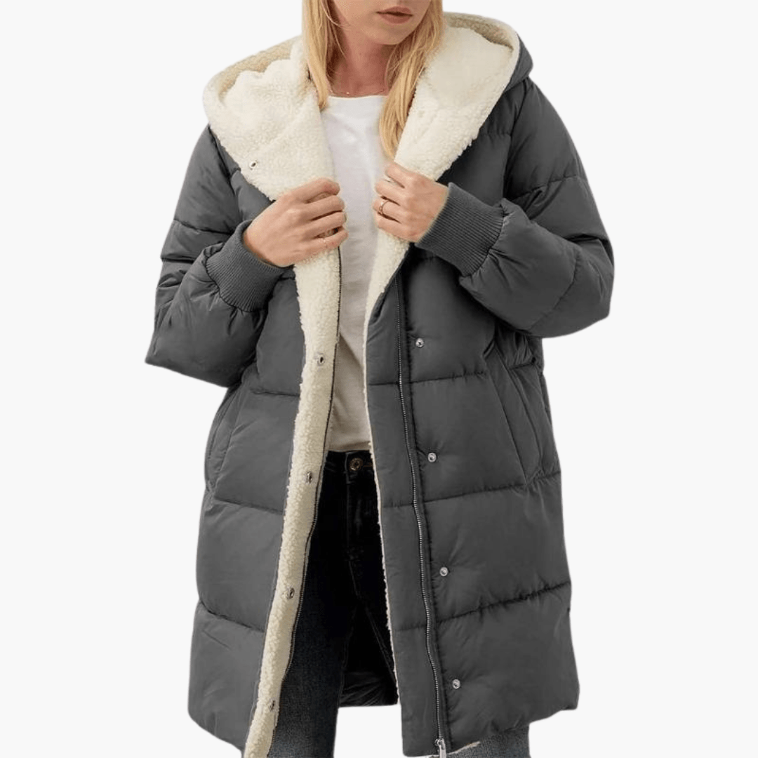 Women's Puffer Coat Jacket with Fleece Lining Hood and Quilted Design - Image 8