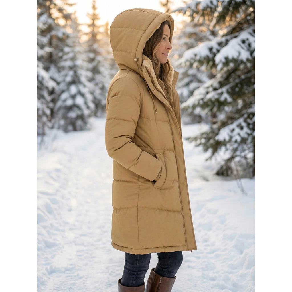 Women's Puffer Coat with Quilted Design and Sherpa-Lined Hood for Winter - Image 2