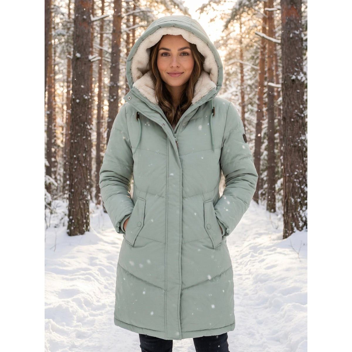 Women's Puffer Coat with Quilted Design and Sherpa-Lined Hood for Winter - Image 4