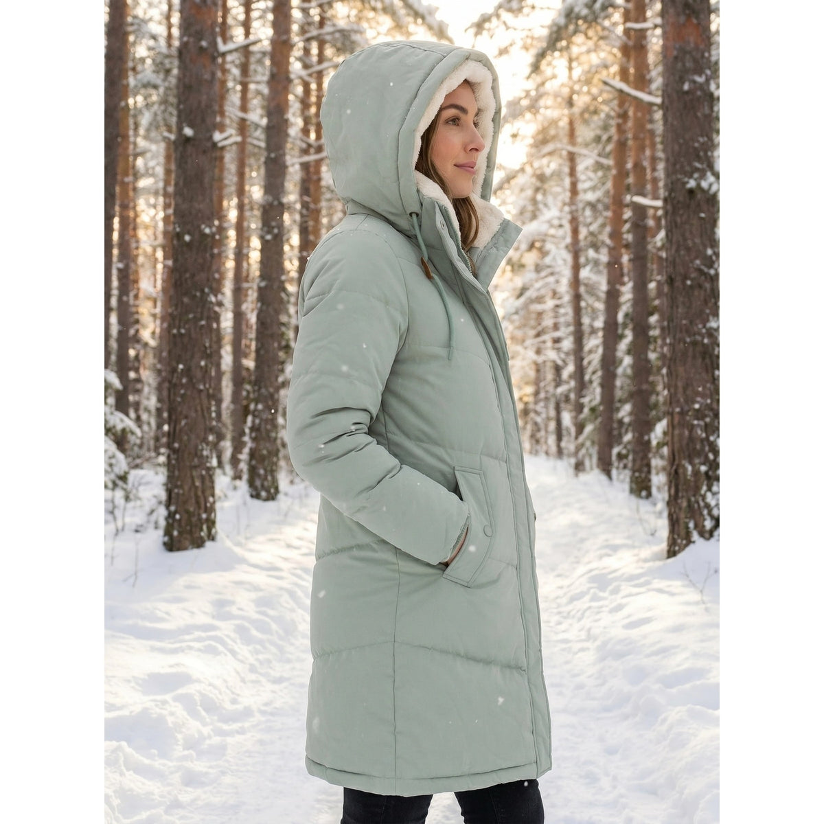 Women's Puffer Coat with Quilted Design and Sherpa-Lined Hood for Winter - Image 6