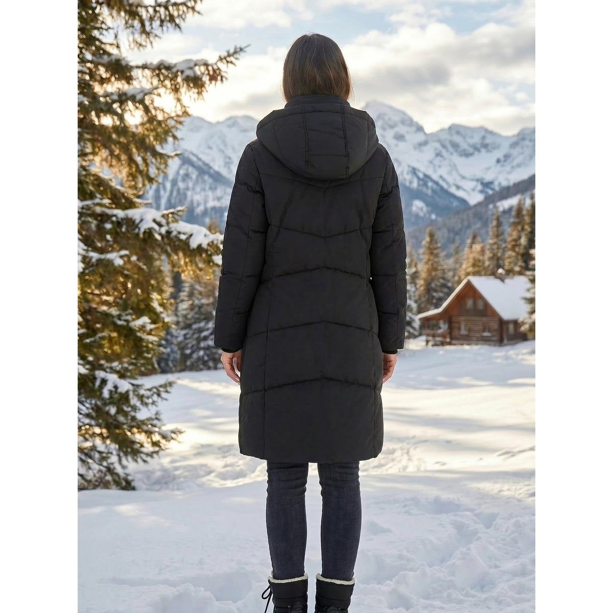 Women's Puffer Coat with Quilted Design and Sherpa-Lined Hood for Winter - Image 9