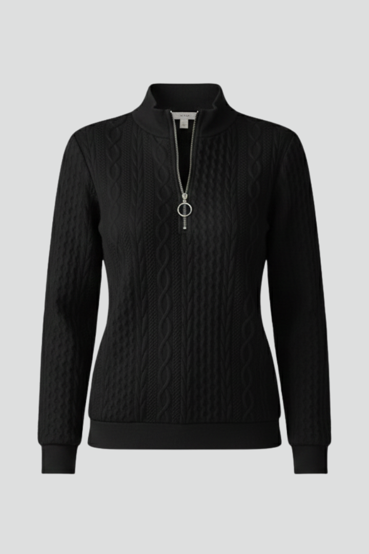 Women's Quarter Zip Cable Knit Sweater with Mock Neck and Ribbed Cuffs - Image 1