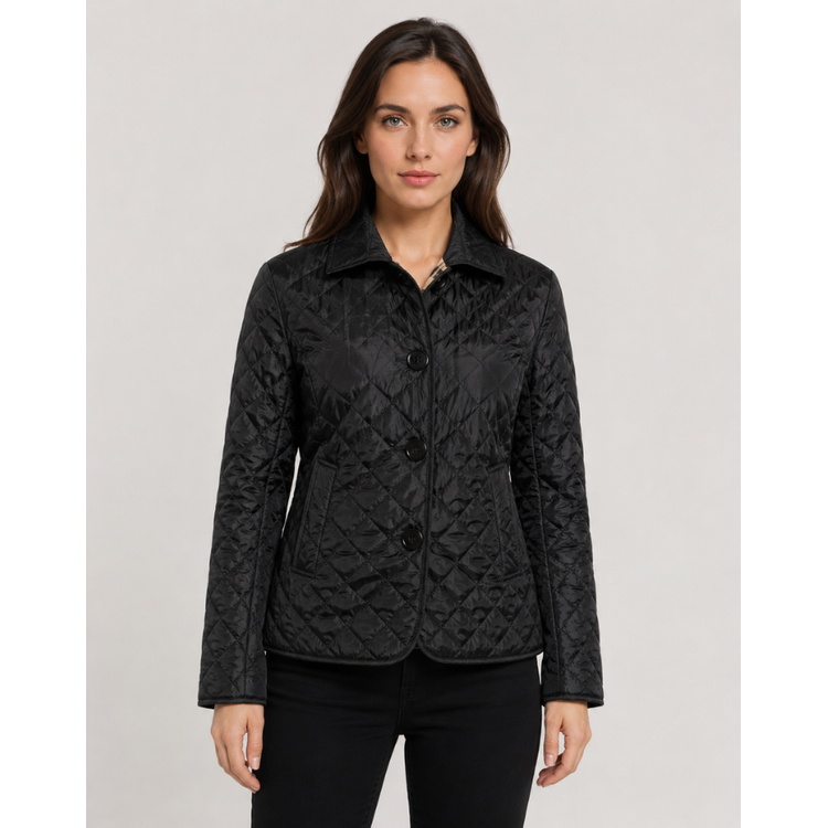 Women's Quilted Jacket with Diamond Quilting and Plaid Lining - Image 1