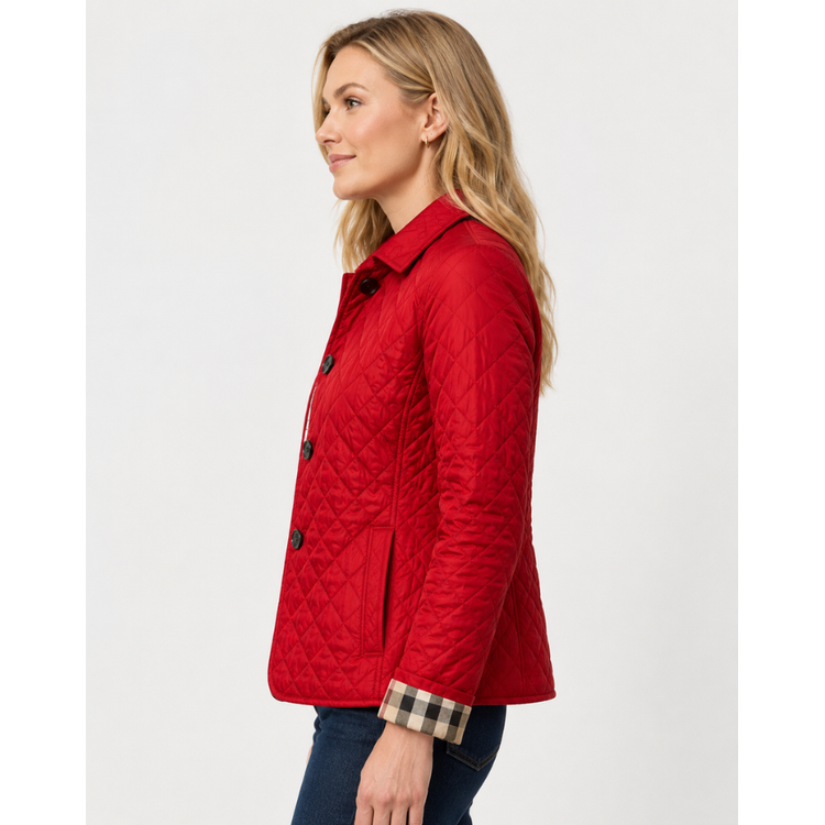 Women's Quilted Jacket with Diamond Quilting and Plaid Lining - Image 10