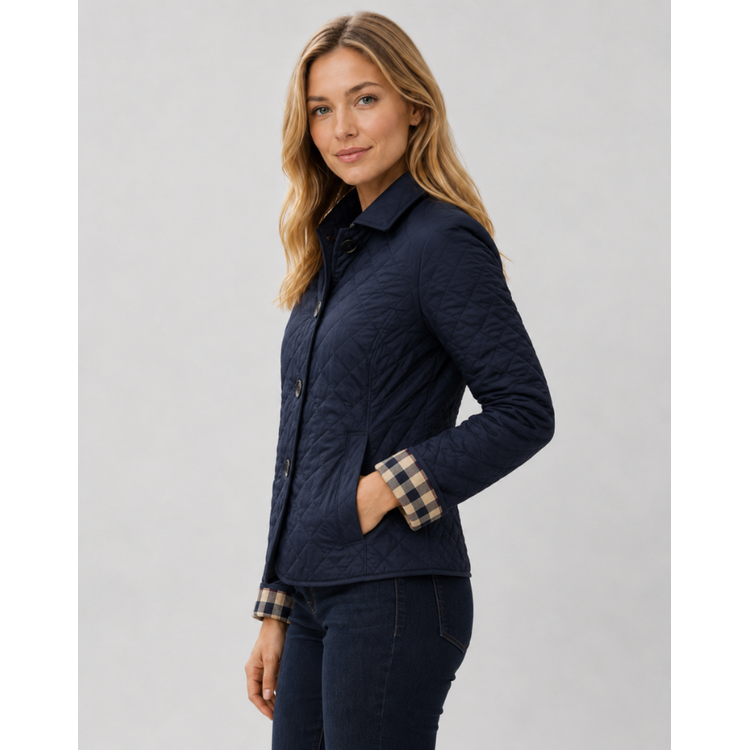 Women's Quilted Jacket with Diamond Quilting and Plaid Lining - Image 11