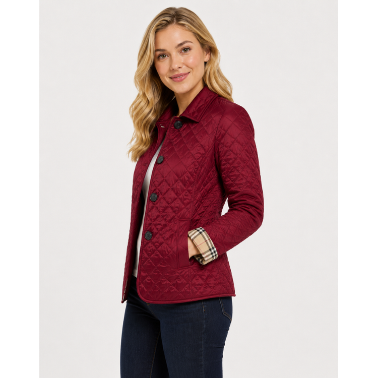 Women's Quilted Jacket with Diamond Quilting and Plaid Lining - Image 12
