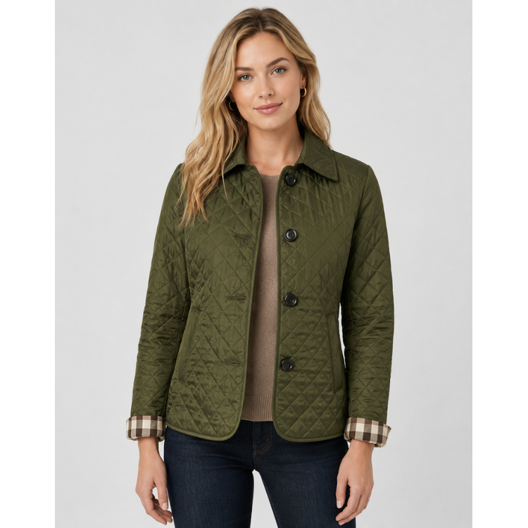 Women's Quilted Jacket with Diamond Quilting and Plaid Lining - Image 13