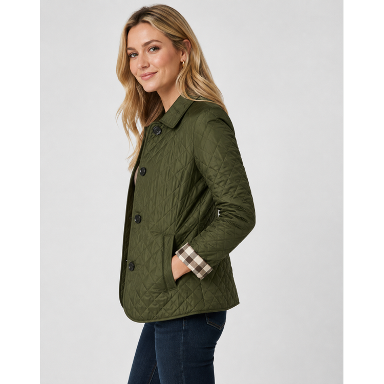 Women's Quilted Jacket with Diamond Quilting and Plaid Lining - Image 14