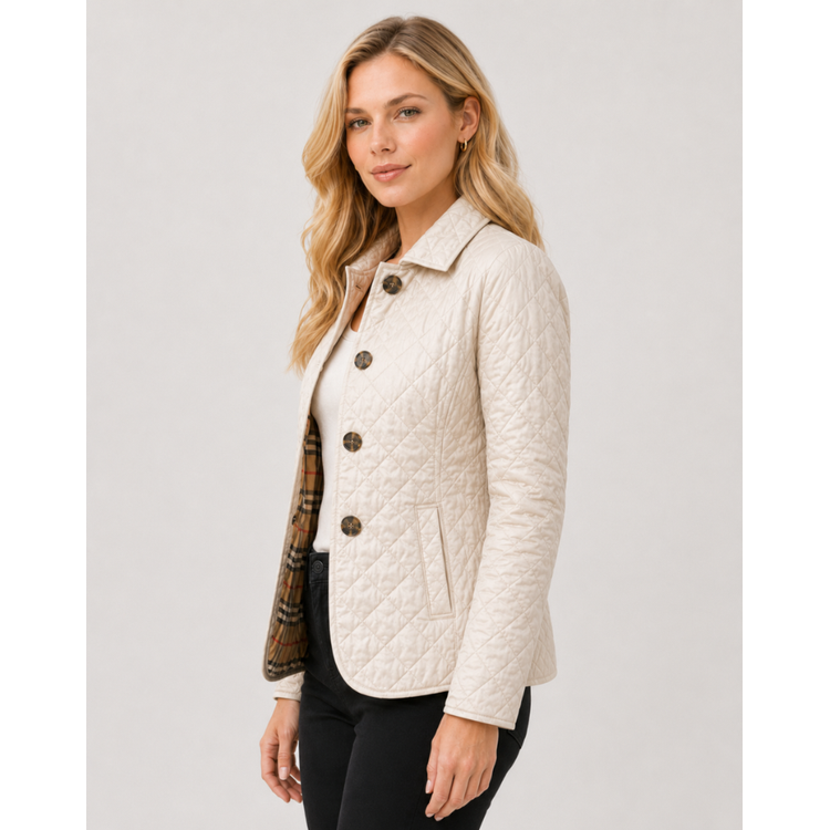 Women's Quilted Jacket with Diamond Quilting and Plaid Lining - Image 15