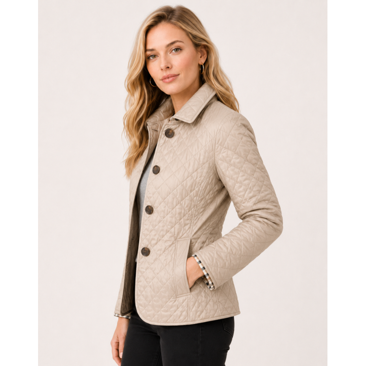 Women's Quilted Jacket with Diamond Quilting and Plaid Lining - Image 16