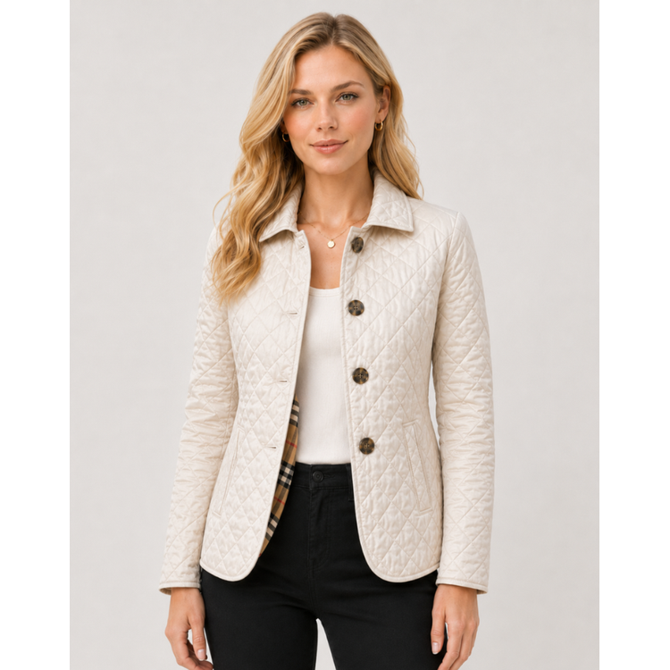 Women's Quilted Jacket with Diamond Quilting and Plaid Lining - Image 3
