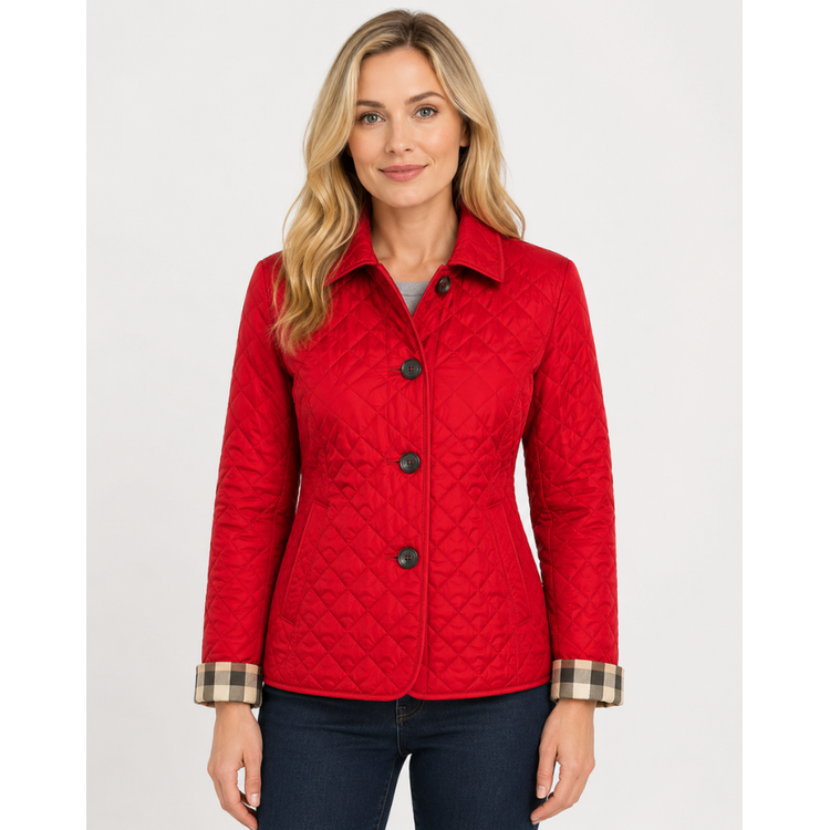 Women's Quilted Jacket with Diamond Quilting and Plaid Lining - Image 5