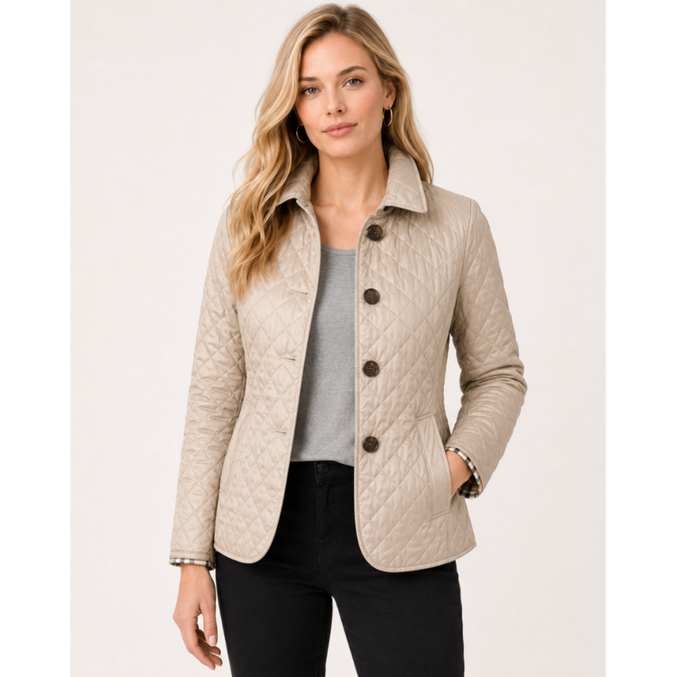 Women's Quilted Jacket with Diamond Quilting and Plaid Lining - Image 6