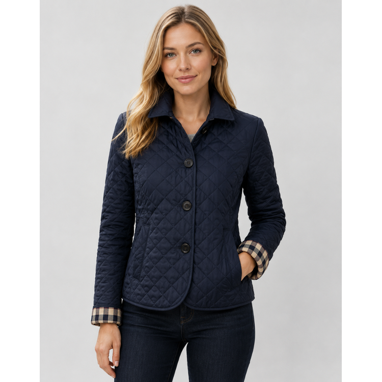 Women's Quilted Jacket with Diamond Quilting and Plaid Lining - Image 7
