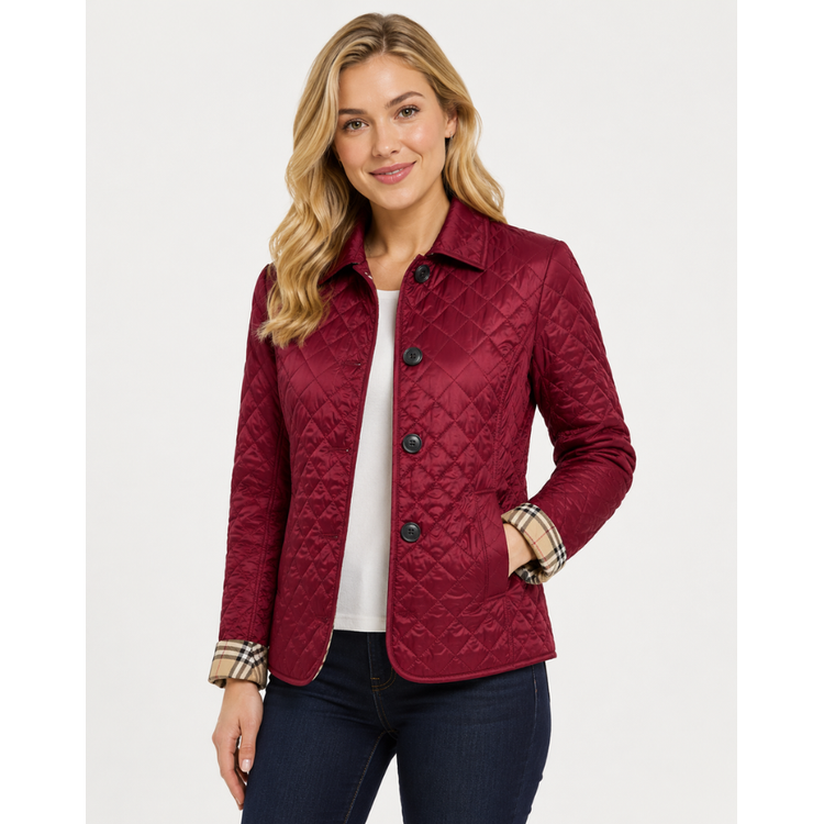 Women's Quilted Jacket with Diamond Quilting and Plaid Lining - Image 8