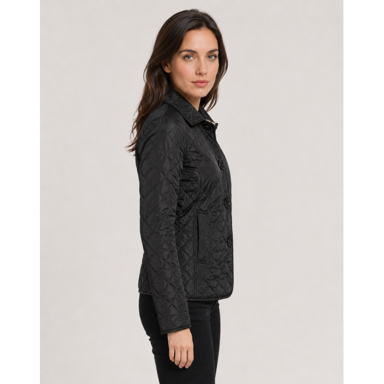 Women's Quilted Jacket with Diamond Quilting and Plaid Lining - Image 9