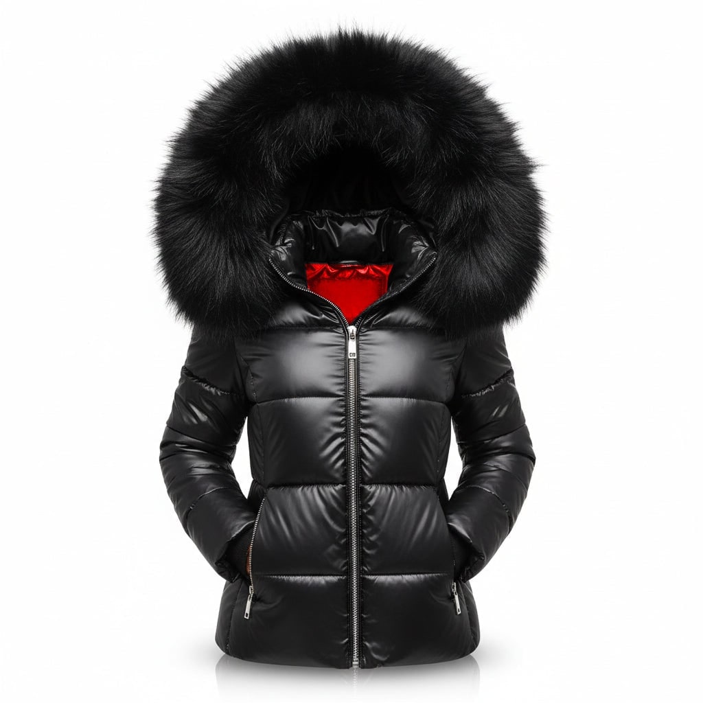 Women's Quilted Puffer Jacket with Faux Fur Hood and Zip Pockets Winter Coat - Image 1