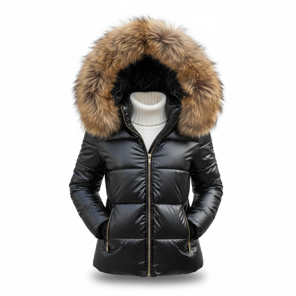 Women's Quilted Puffer Jacket with Faux Fur Hood and Zip Pockets Winter Coat - Image 2