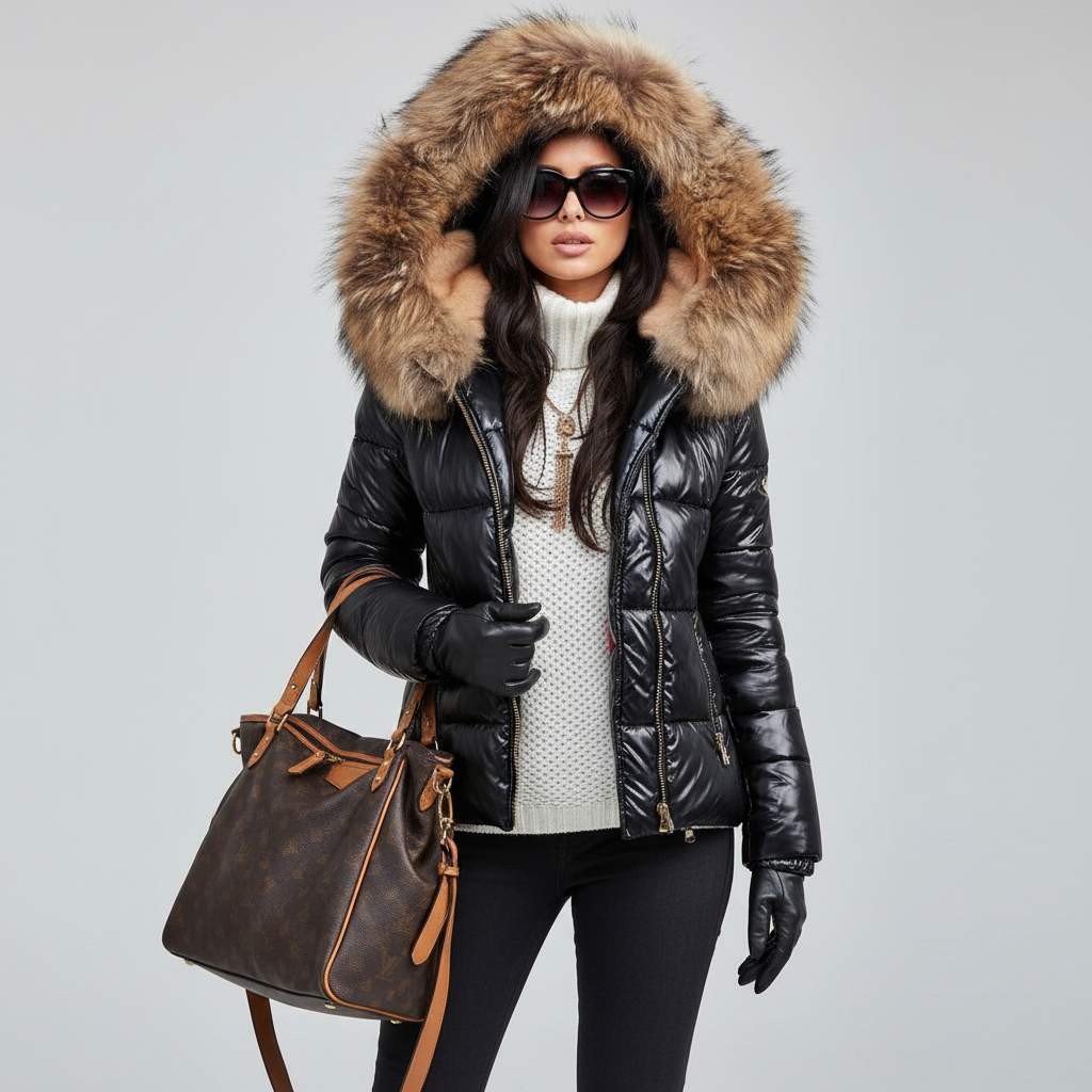Women's Quilted Puffer Jacket with Faux Fur Hood and Zip Pockets Winter Coat - Image 4