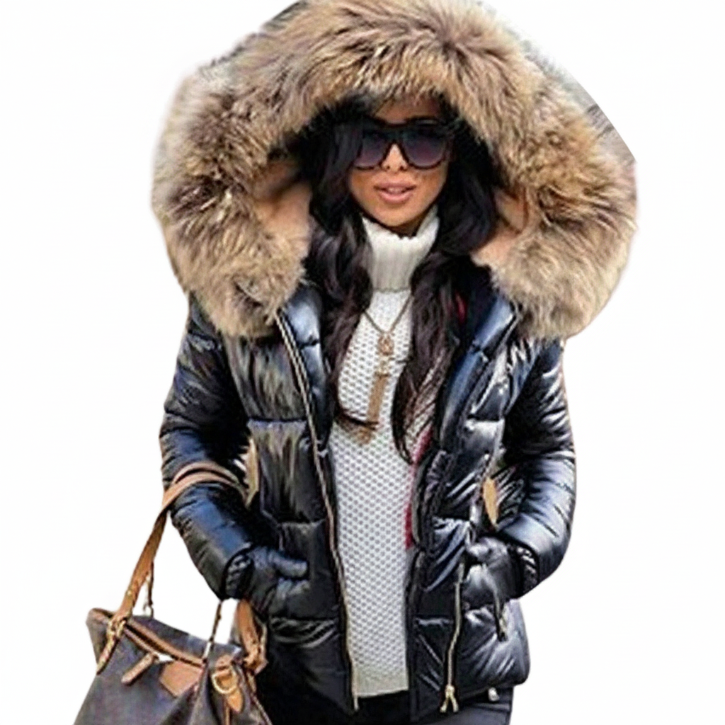 Women's Quilted Puffer Jacket with Faux Fur Hood and Zip Pockets Winter Coat - Image 6