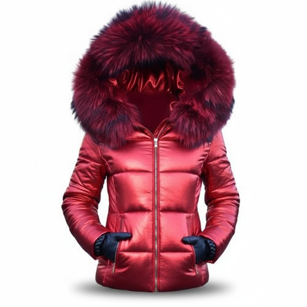 Women's Quilted Puffer Jacket with Faux Fur Hood and Zip Pockets Winter Coat - Image 7