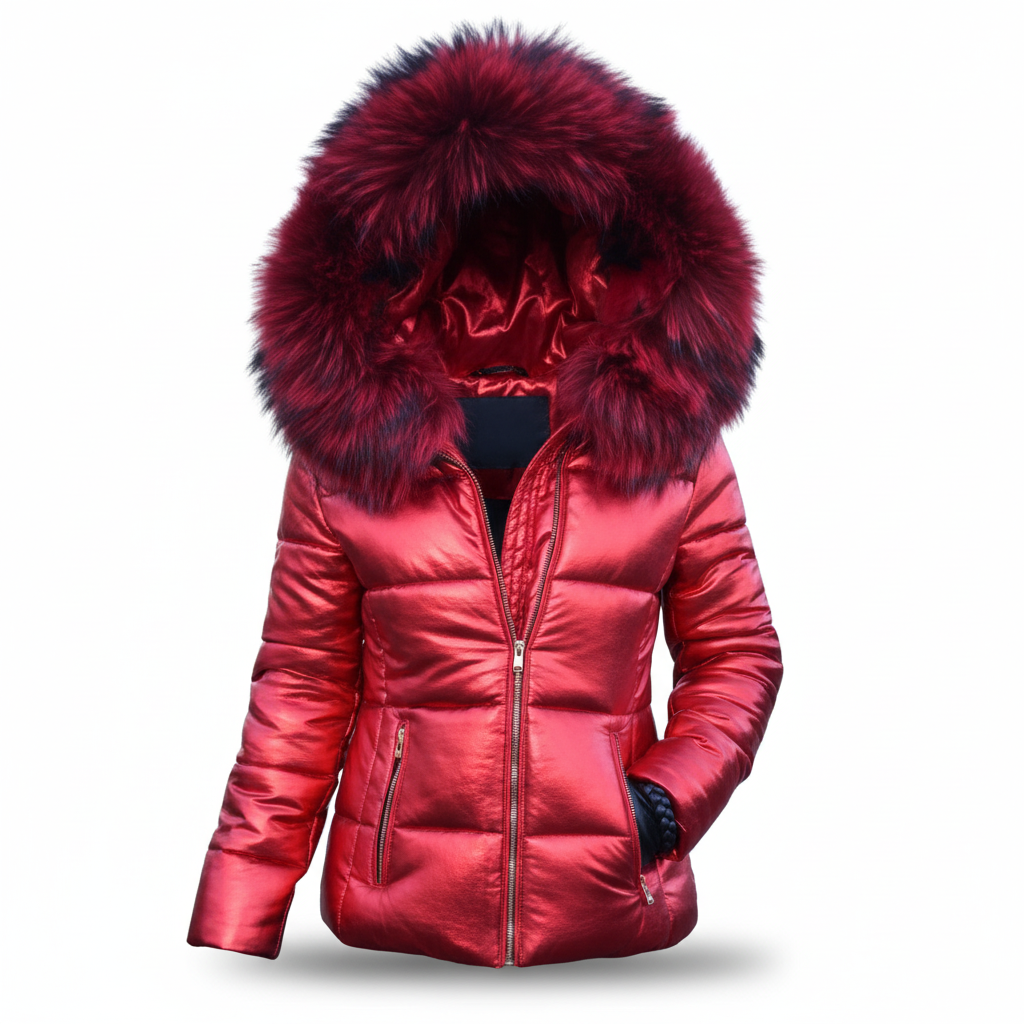 Women's Quilted Puffer Jacket with Faux Fur Hood and Zip Pockets Winter Coat - Image 8