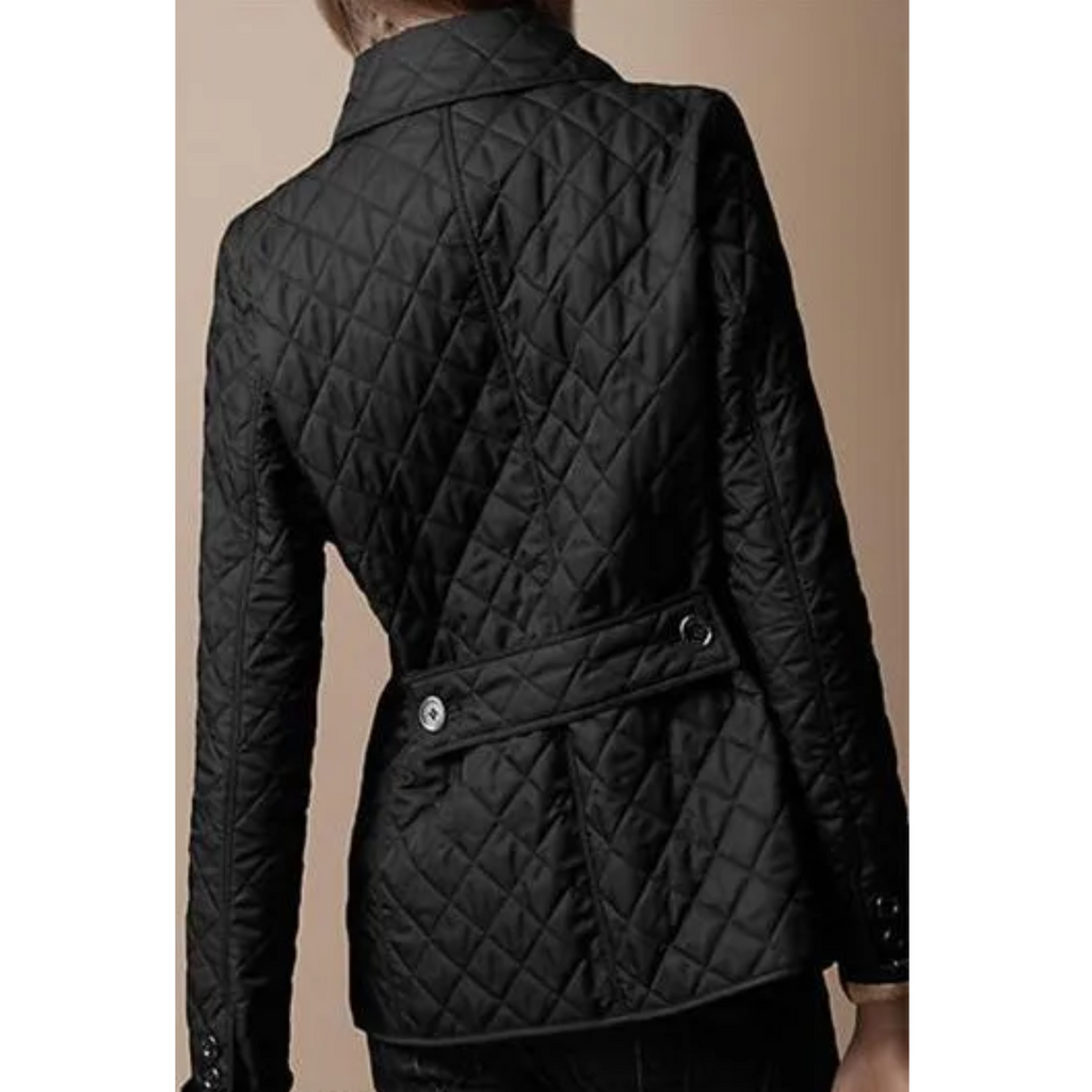 Women's Quilted Puffer Jacket with Turned-Down Collar and Plaid Lining - Image 2