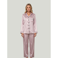 Women's Satin Pajama Set with Striped Button-Down Top and Matching Pants - Image 1