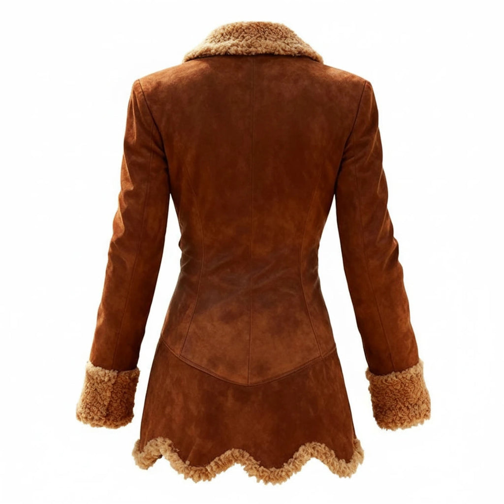 Women's Shearling Jacket with Faux Suede Exterior and Asymmetrical Hem - Image 2