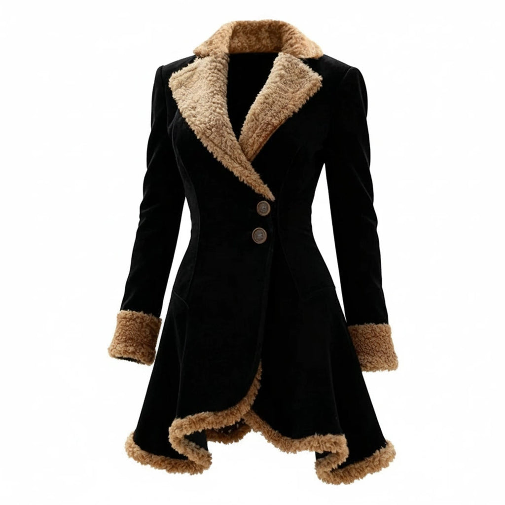 Women's Shearling Jacket with Faux Suede Exterior and Asymmetrical Hem - Image 3