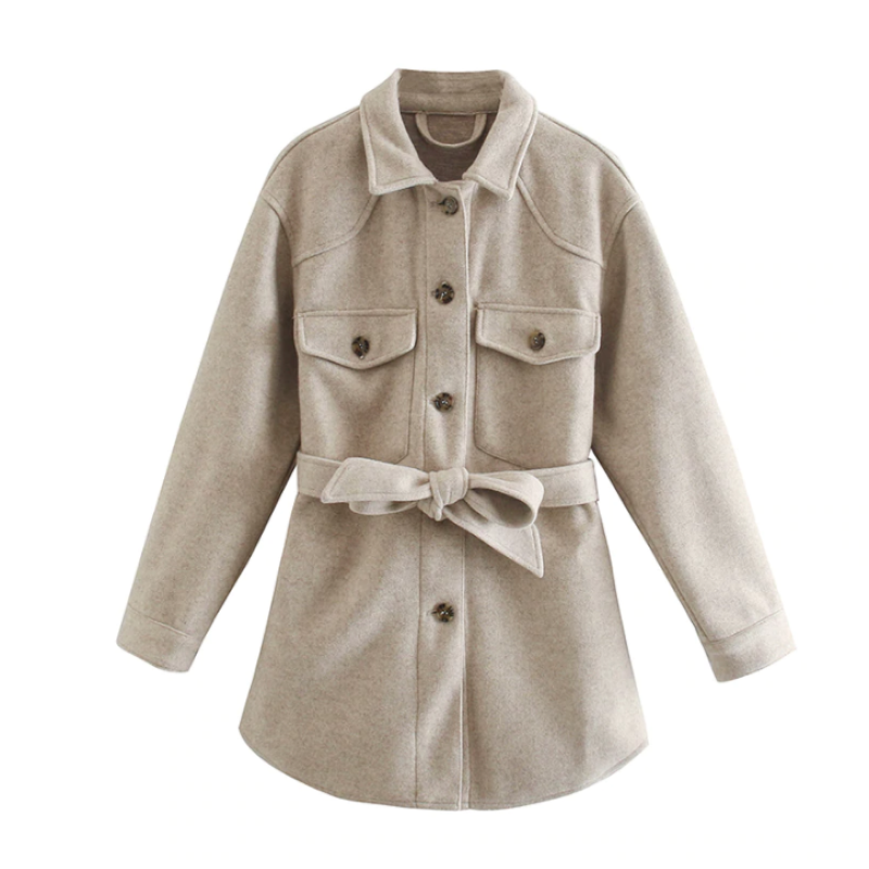 Women's Shirt Jacket Corduroy Field with Belted Waist and Button-Down Front - Image 3