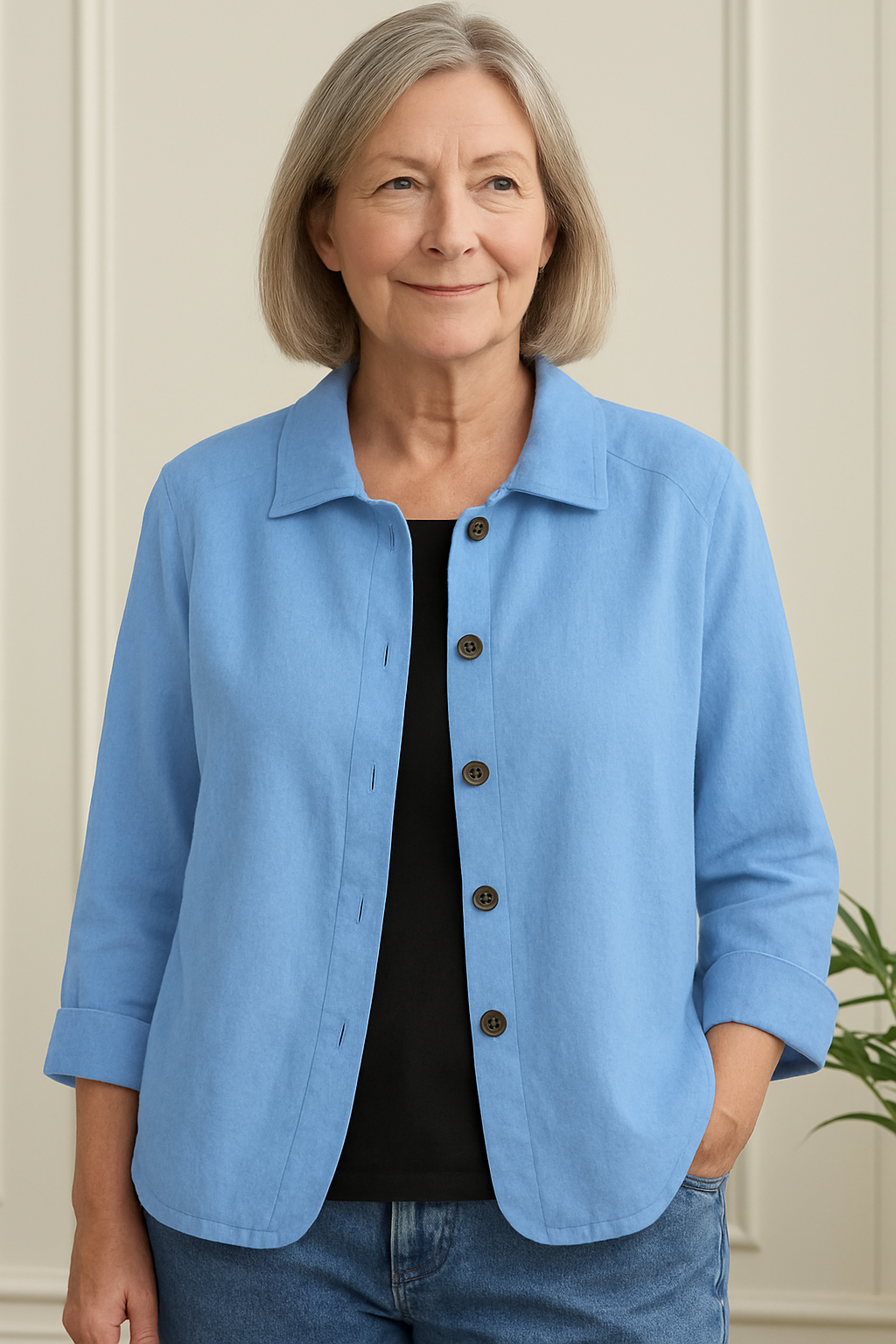 Women's Shirt Jacket Cotton Linen Button-Up Cardigan - Image 1