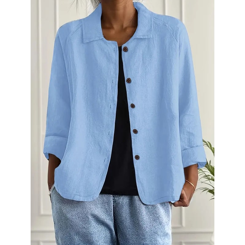 Women's Shirt Jacket Cotton Linen Button-Up Cardigan - Image 3