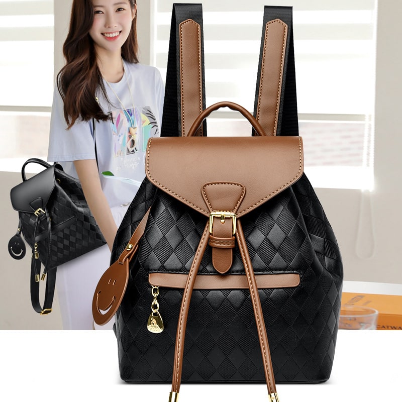 Women's Small Travel Fashion Backpack for Quilted Faux Leather and Drawstring Closure Gym Bag - Image 2