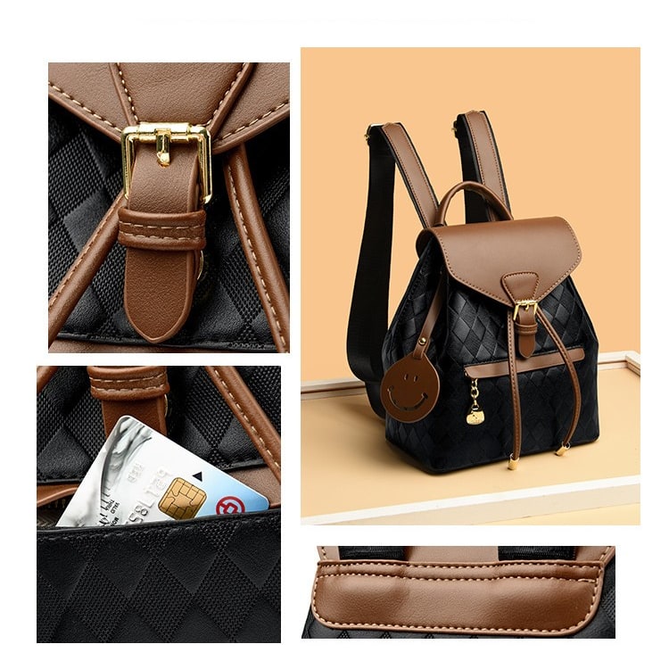 Women's Small Travel Fashion Backpack for Quilted Faux Leather and Drawstring Closure Gym Bag - Image 4