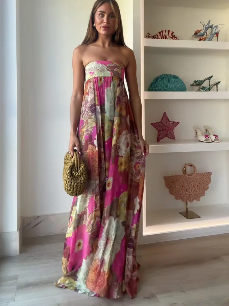 Anna | Strapless Floral Maxi Dress for Women - Perfect for Wedding Guests