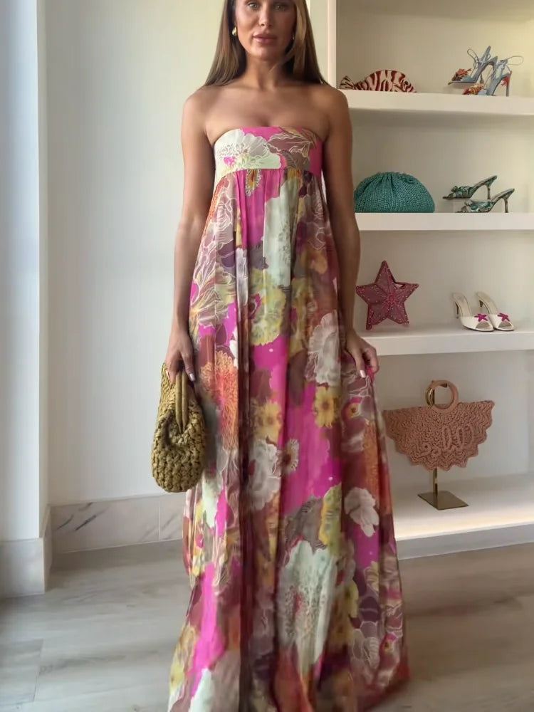 Anna | Strapless Floral Maxi Dress for Women - Perfect for Wedding Guests