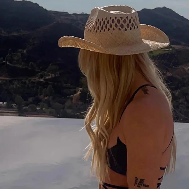 Women's Straw Cowboy Hat with Wide Brim and Ventilated Woven Crown - Image 4