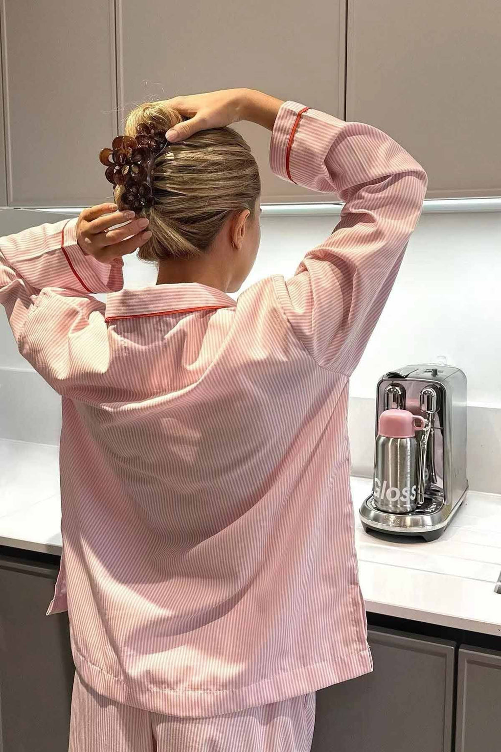Women's Striped Long Sleeve Cotton Pajama Set with Heart Buttons - Image 3