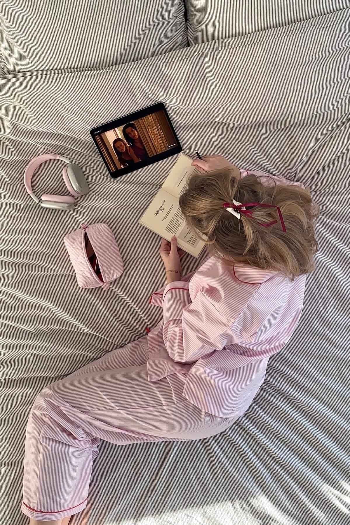Women's Striped Long Sleeve Cotton Pajama Set with Heart Buttons - Image 5