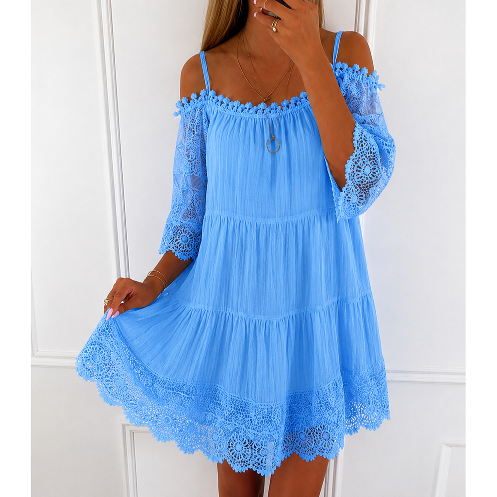 Women's Summer Homecoming Mini Dress with Cold Shoulder and Bell Sleeves - Image 3