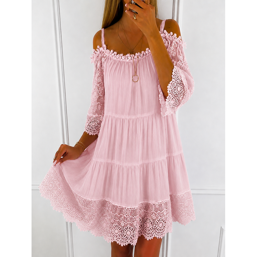 Women's Summer Homecoming Mini Dress with Cold Shoulder and Bell Sleeves - Image 4