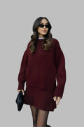 Women's Two Piece Knit Sweater and Mini Skirt Set with Crew Neck Oversized Fit - Image 1
