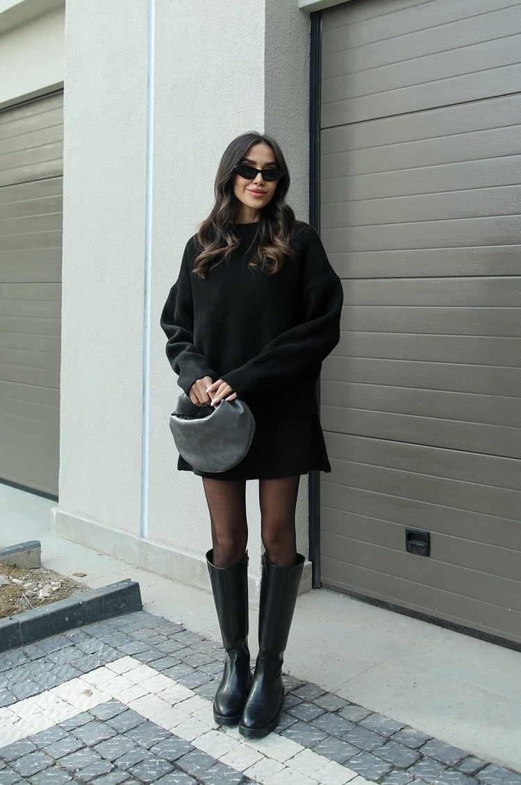 Women's Two Piece Knit Sweater and Mini Skirt Set with Crew Neck Oversized Fit - Image 10