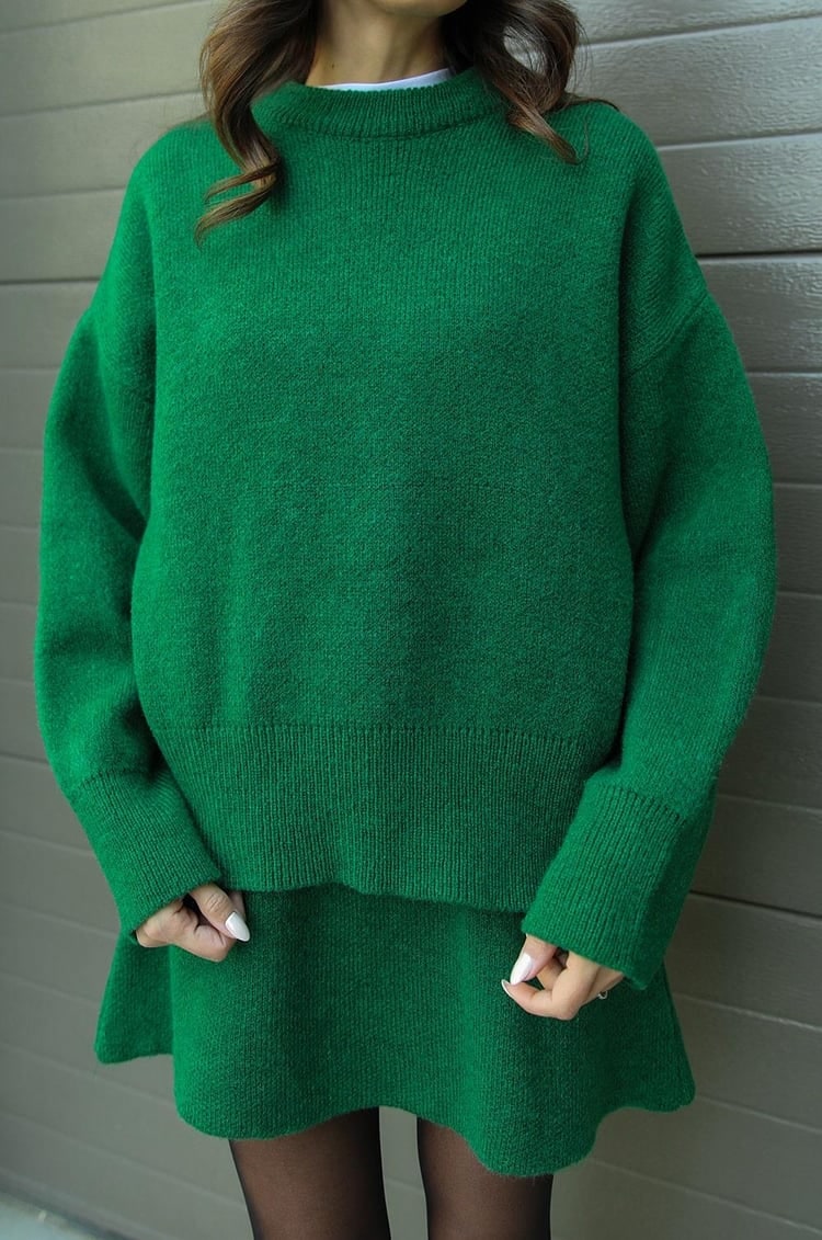Women's Two Piece Knit Sweater and Mini Skirt Set with Crew Neck Oversized Fit - Image 12