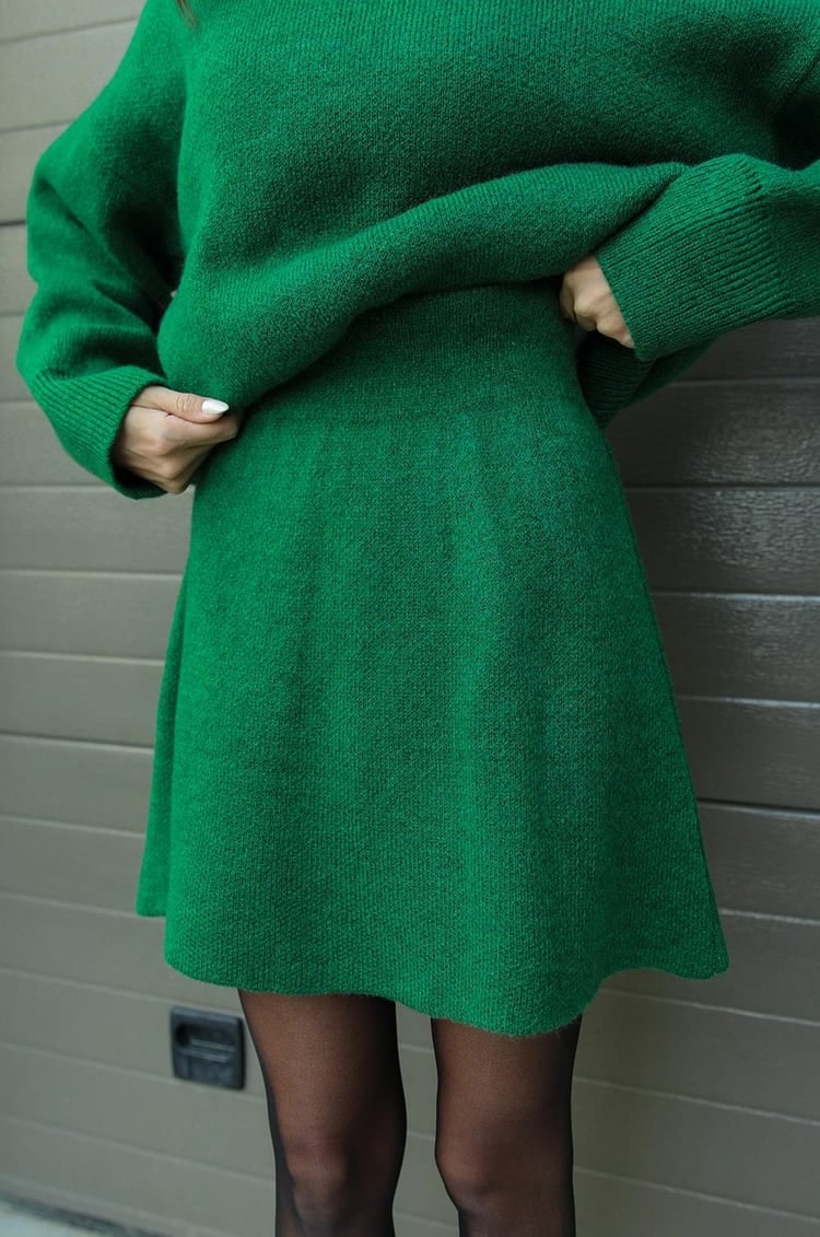 Women's Two Piece Knit Sweater and Mini Skirt Set with Crew Neck Oversized Fit - Image 13