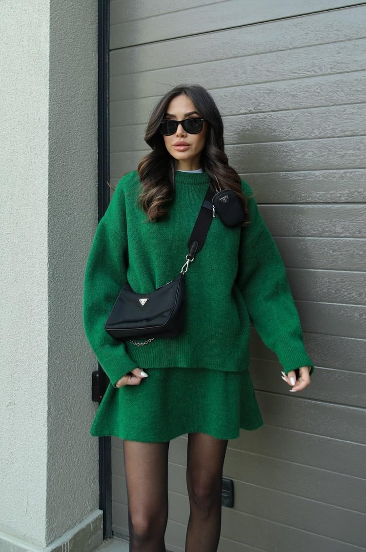 Women's Two Piece Knit Sweater and Mini Skirt Set with Crew Neck Oversized Fit - Image 16