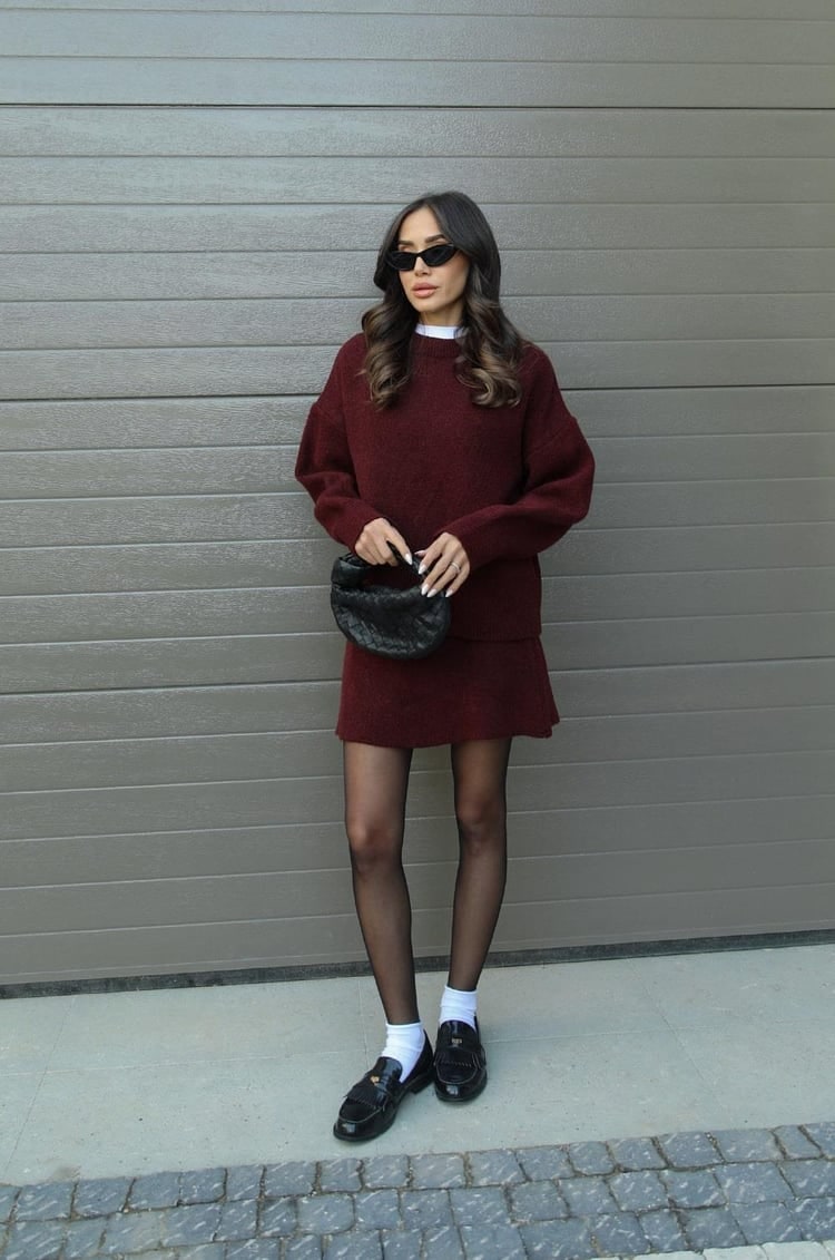 Women's Two Piece Knit Sweater and Mini Skirt Set with Crew Neck Oversized Fit - Image 2